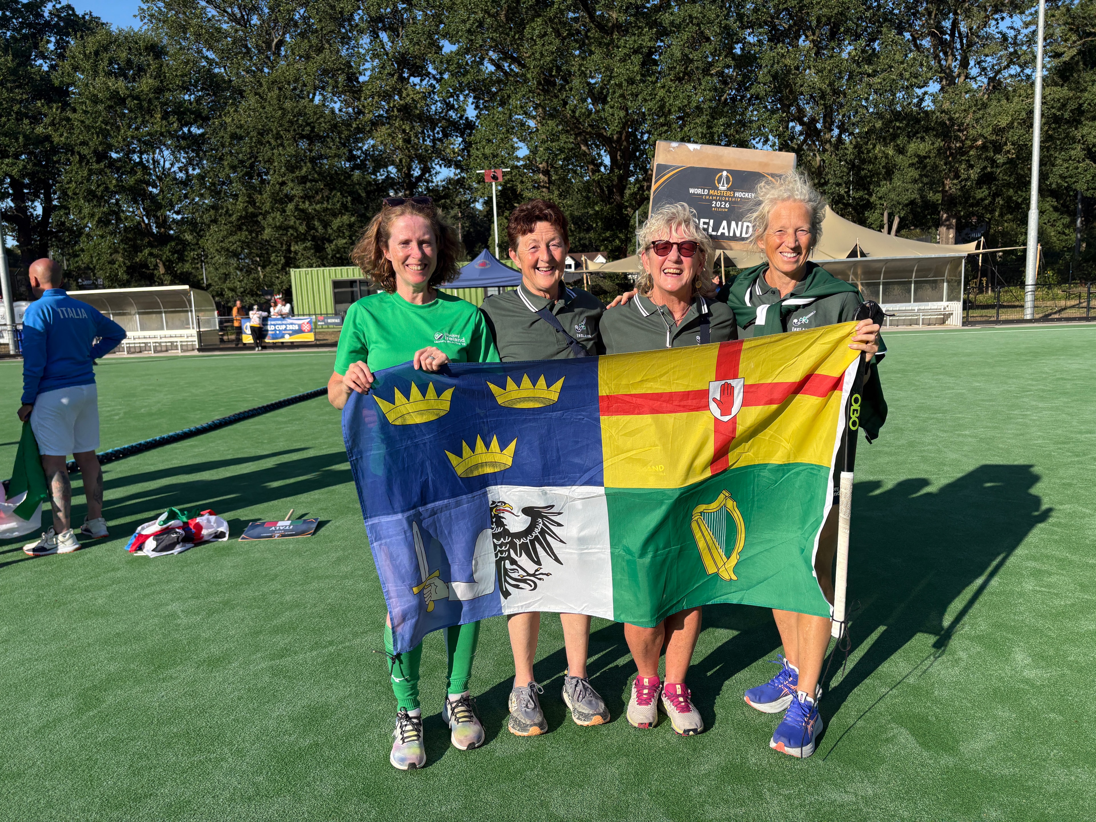 Ireland players hold provincial flags at the World Cup 2026