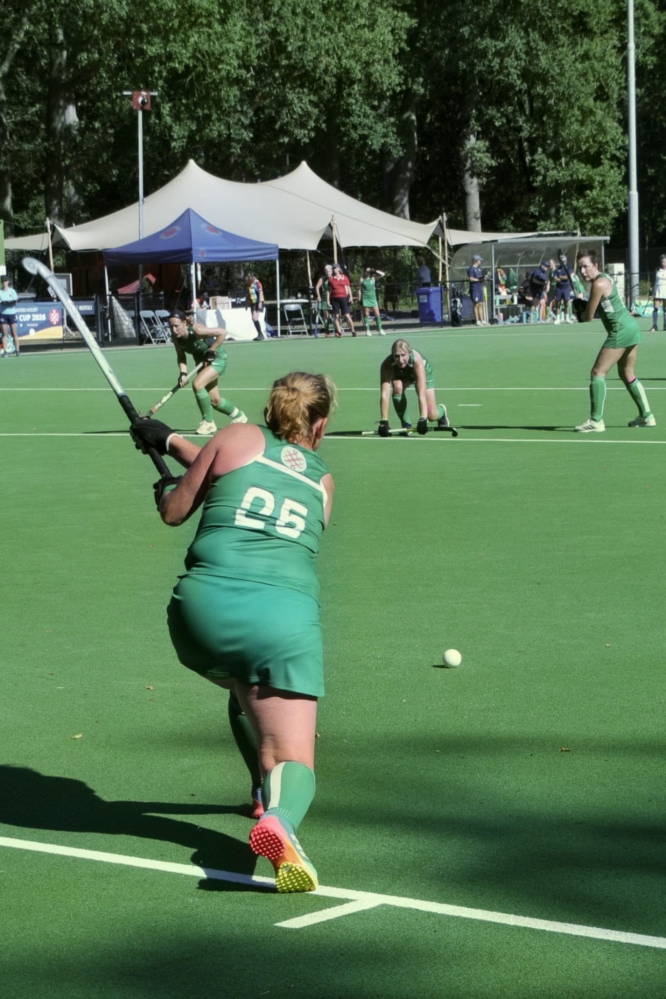 Ireland player takes a penalty corner shot at the World Cup 2026