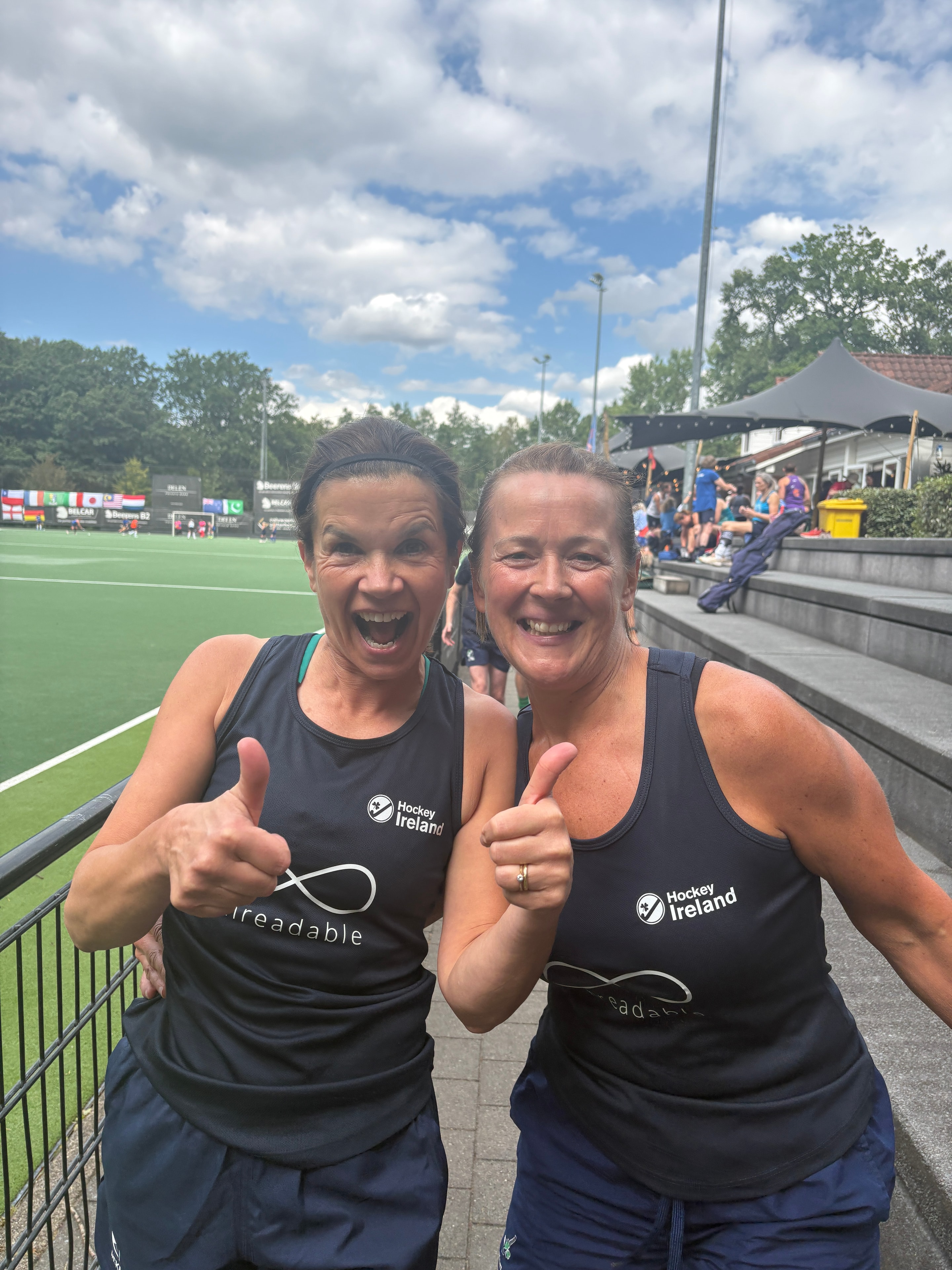 Two Ireland players in Threadable vests giving thumbs up at World Cup 2026